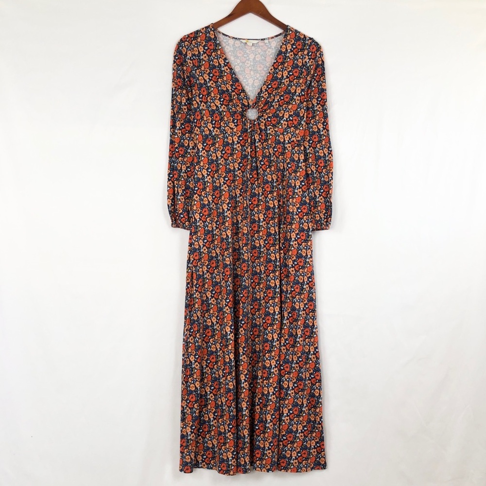 Boden Keyhole Jersey Maxi Dress‎ in Vermillion Abstract Poppy Size 2P